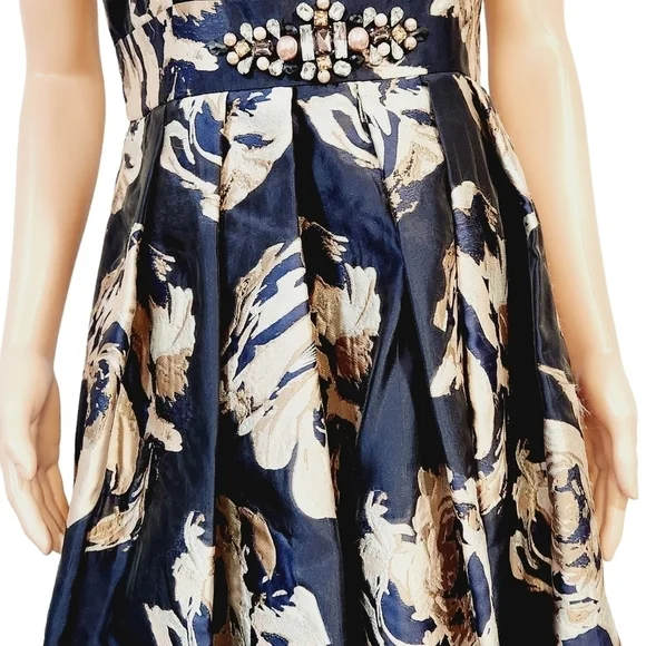 Eliza J Embellished Floral Ballgown Dress Navy Multi Size 10 - Picture 5 of 16